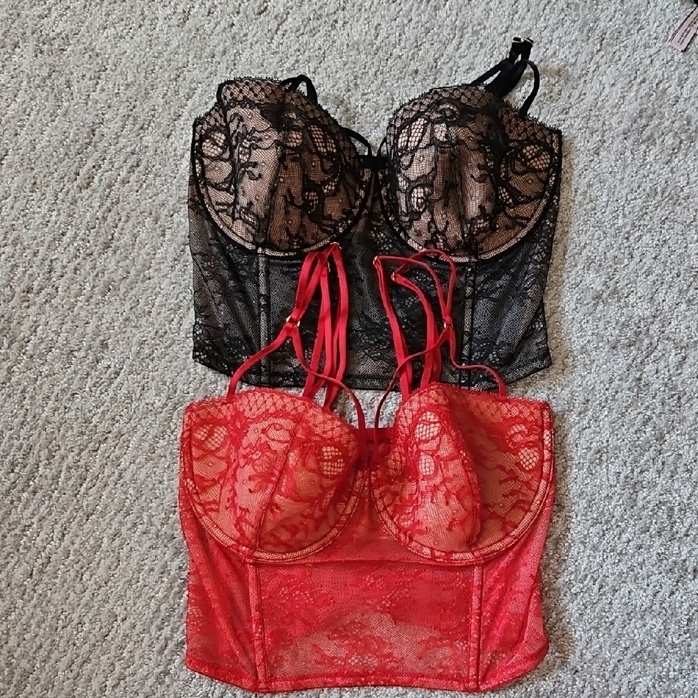 Victoria's Secret Black and Red Lace Bustier Set